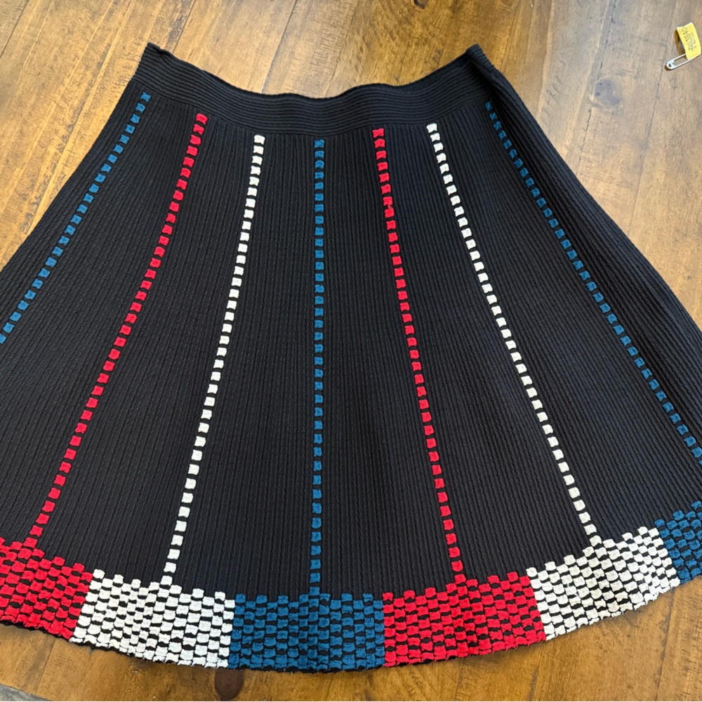BCBGMaxAzria Black Skirt with Red, Blue, and White Accents, Size L